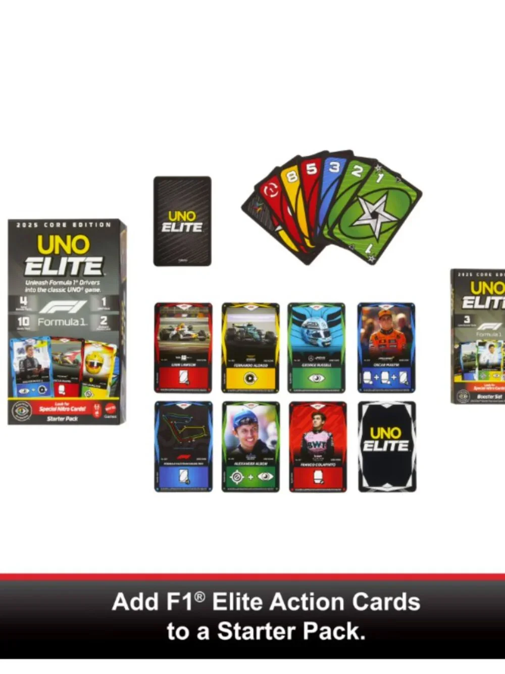 UNO Elite Formula 1 2025 Core Edition Booster Set — 30 Elite Action Cards